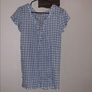 Blue & white check tie top. Flowy maternity top